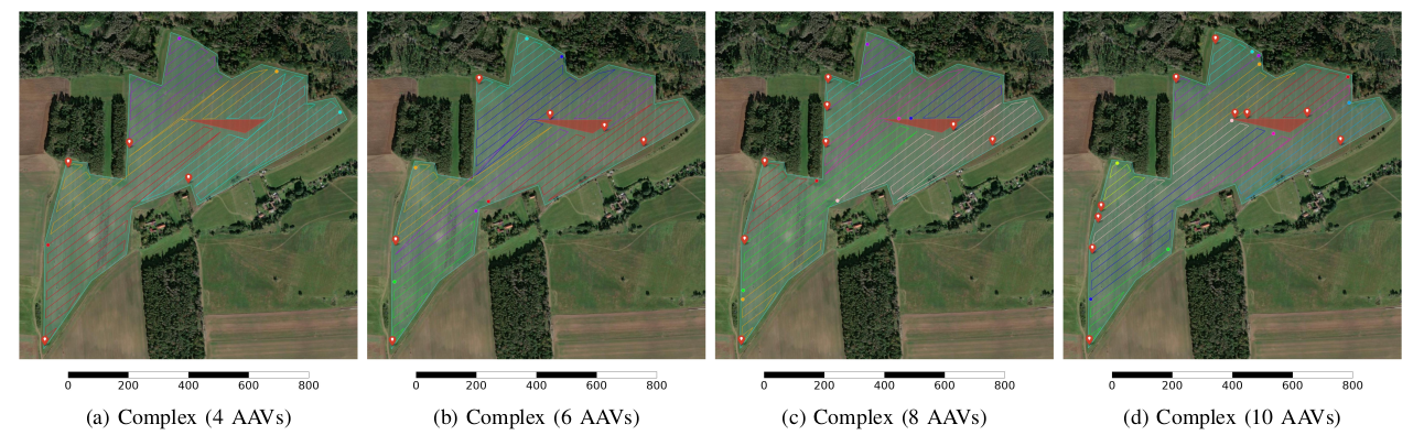 Scalability results for MRCPP vs baselines as number of robots increases.